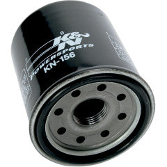 K&N Filters KN-156 performance oil filter showing the cylindrical filter element and brand logo on the metal top
