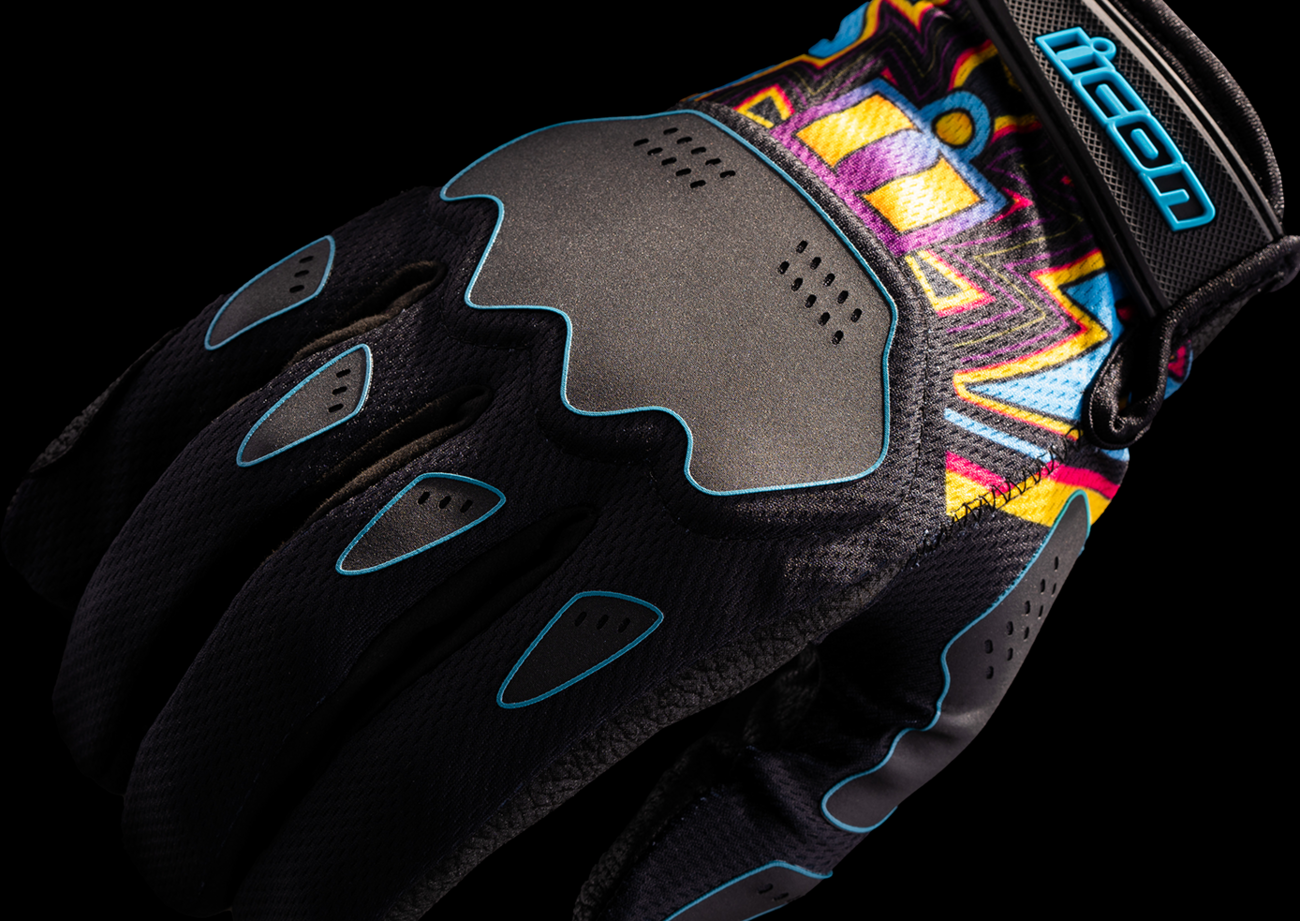 Bill's Exhausts ICON Hooligan™ Lucky Lid Gloves in black, 3XL size, showing the textured leather gloves with reinforced fingertips.