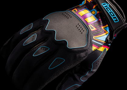 Black ICON Hooligan™ Lucky Lid Gloves in 2XL size, featuring protective padding and durable design from Bill's Exhausts.
