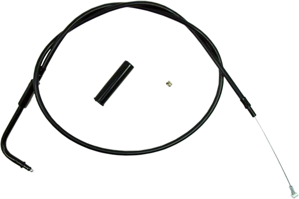 Black Motion Pro Blackout Idle Cable 06-2269 for motorcycle throttle control, shown connected to handlebars and engine components.