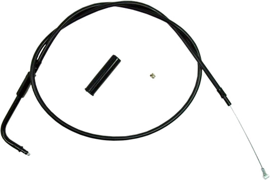 Black Motion Pro Blackout Idle Cable 06-2269 for motorcycle throttle control, shown connected to handlebars and engine components.