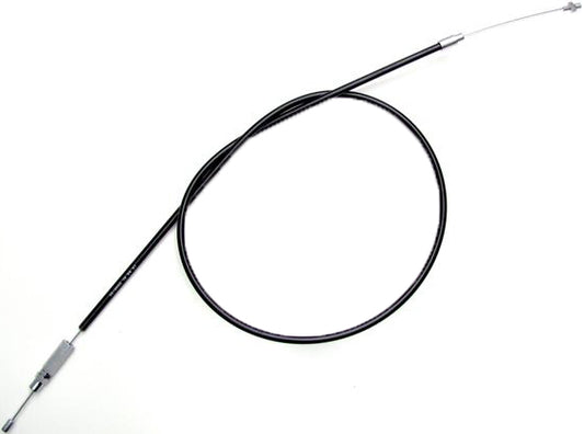 Black vinyl clutch cable by Motion Pro with longitudinally-wound housing and chrome fittings for motorcycle control.