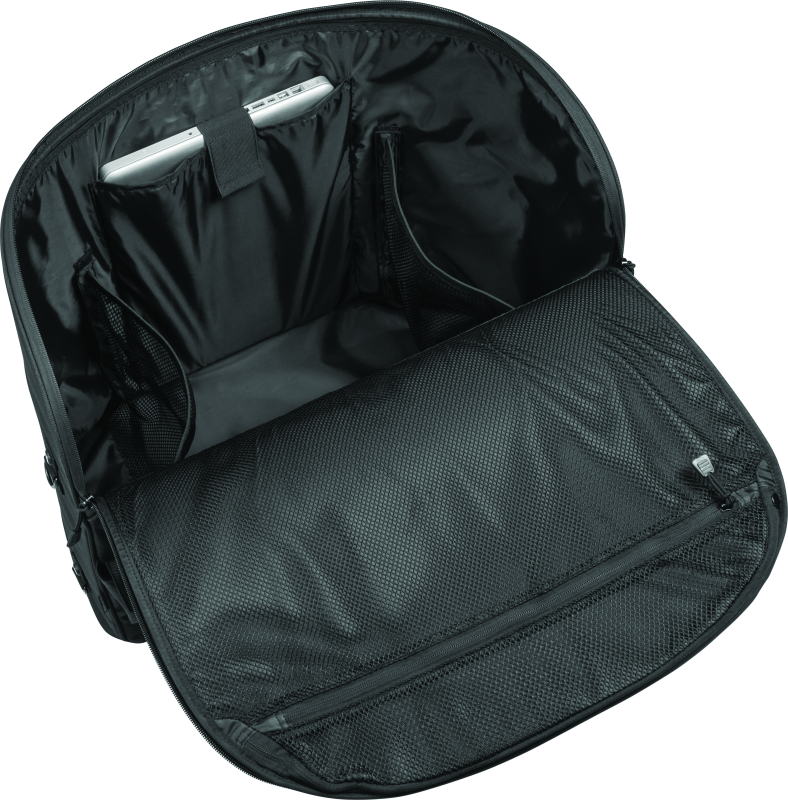 Kuryakyn Momentum Wanderer Seat Bag with 60L storage, padded backrest, and organized compartments for touring motorcycle passenger seat
