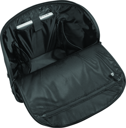 Kuryakyn Momentum Wanderer Seat Bag with 60L storage, padded backrest, and organized compartments for touring motorcycle passenger seat