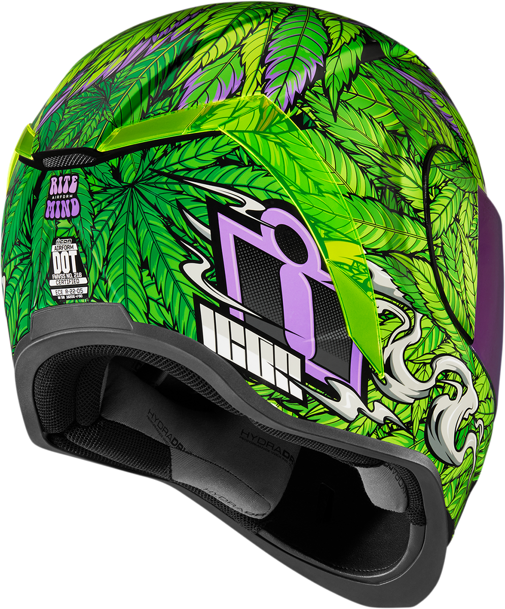 Bill's Exhausts ICON Airform™ Helmet Ritemind Glow™ in green, 2XL size, featuring sleek helmet design with glow accents.