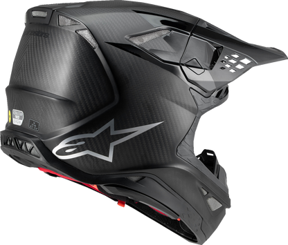Black Carbon Alpinstars Supertech M10 helmet with MIPS® system in small size, shown from the front with a sleek aerodynamic design.