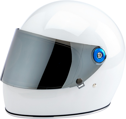 BILTWELL Gen 2 hardware kit with blue baseplate and stainless steel screws for helmets, designed by Bill's Exhausts.