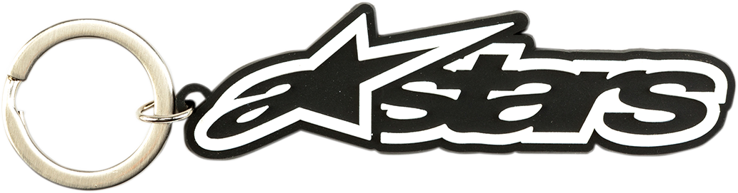 Black and white Alpinstars key fob with Blaze design, featuring the Bill's Exhausts branding and key ring attachment.