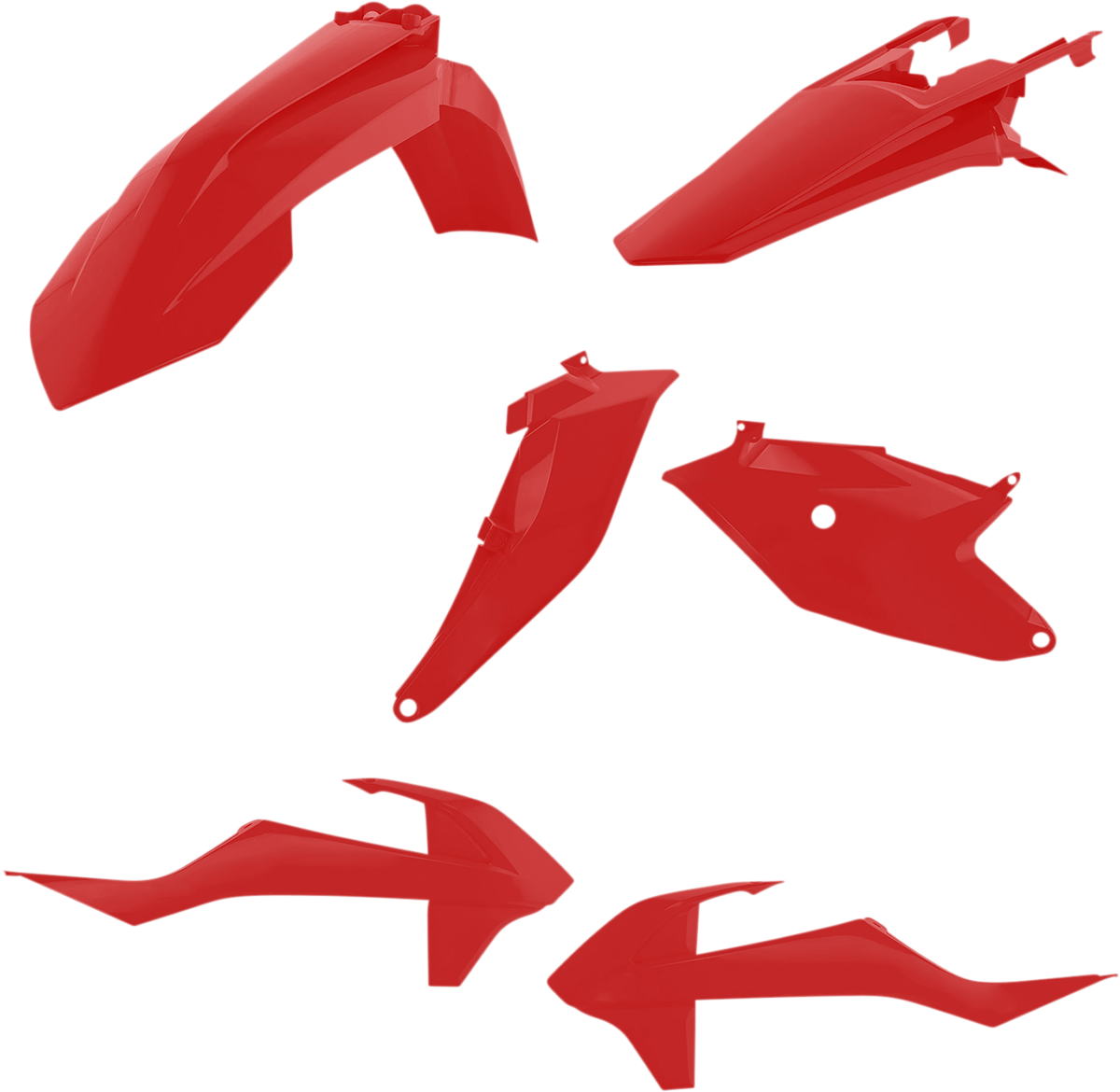 Red Acerbis standard replacement body kit for motorcycles, featuring sleek body panels with branding visible.