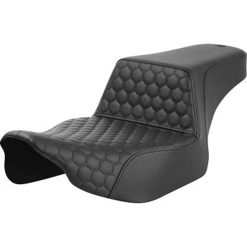 Bill's Exhausts SADDLEMEN Step-Up Seat for FL 2023-2024, black honeycomb design with black stitching, extended reach front seat