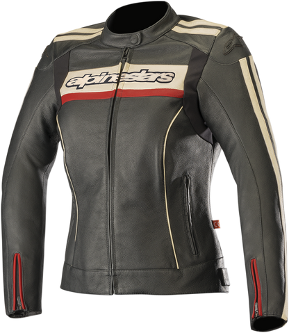 Alpinestars Stella Dyno v2 motorcycle jacket in black and red, US 28, EU 44, with protective armor and stylish design.