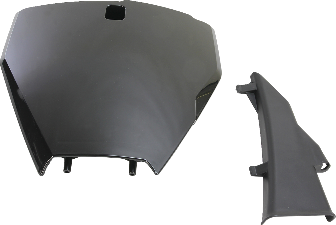 Acerbis black front number plate for motorcycle, body part with mounting holes, designed for durable vehicle identification.