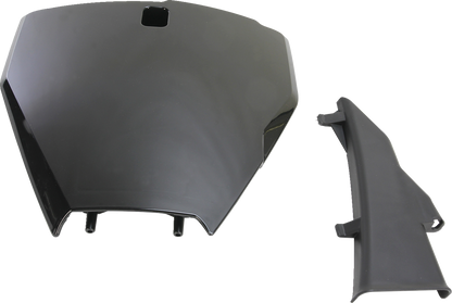 Acerbis black front number plate for motorcycle, body part with mounting holes, designed for durable vehicle identification.
