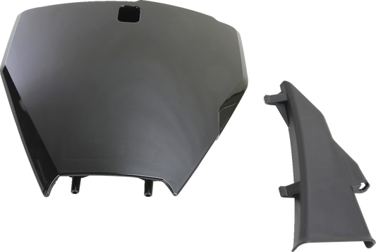 Acerbis black front number plate for motorcycle, body part with mounting holes, designed for durable vehicle identification.