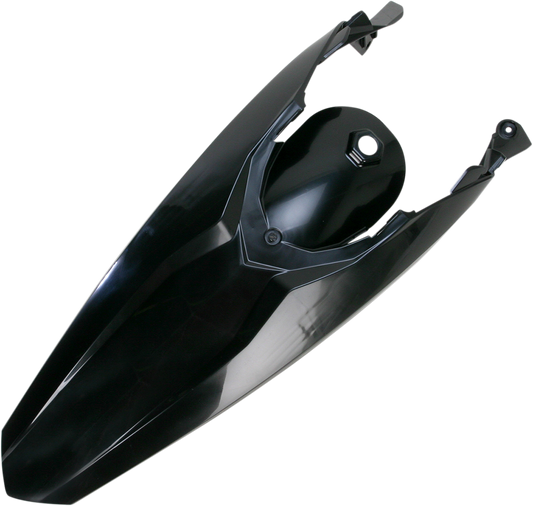 Acerbis black rear fender for motorcycle, body part with curved shape and mounting points, designed for durability and style.
