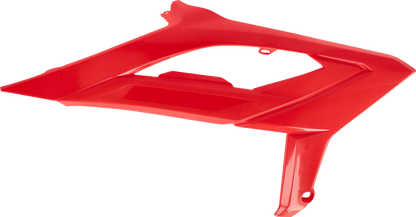 Red ACERBIS radiator shrouds body for motorcycle, featuring sleek design and vibrant color, compatible with various models.