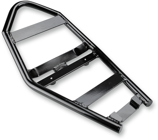 SADDLEMEN Eliminator Tail Section seat for '86-'03 Harley XL Z4222, shown on motorcycle, in black with sleek design.