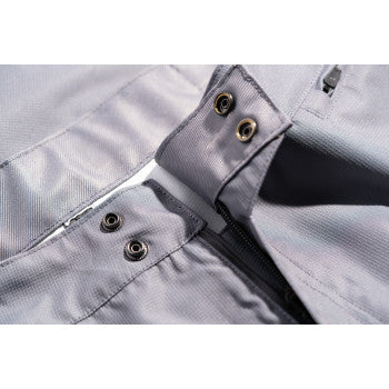 Gray ICON PDX3™ Overpant by Bill's Exhausts, XS size, showing durable fabric and secure fit for motorcycle riding comfort.