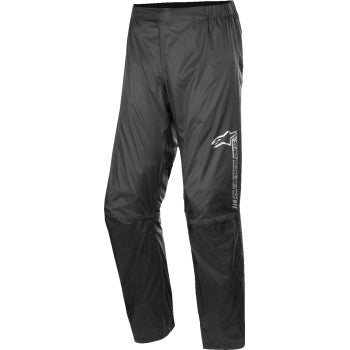 Alpinestars Hurricane V2 Rain Pants in black, size XL, showing waterproof fabric and adjustable waistband for motorcycle riding.