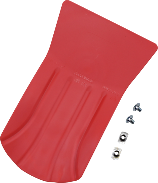 Red ACERBIS skid plate for motorcycles, universal body protection part with mounting hardware visible in the image.