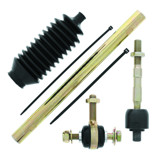 QuadBoss steering rack tie rod assembly kit for Can-Am Maverick 1000R (2013-2015) with close-up of metal components and linkage parts.
