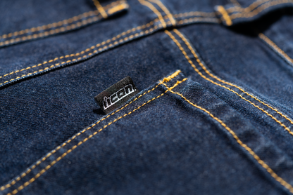 Bill's Exhausts ICON Uparmor™ Blue Jean, size 34, showing classic denim fabric and stylish fit with detailed stitching.