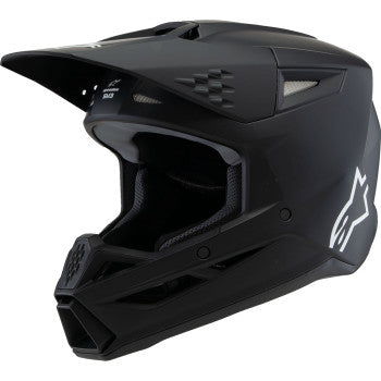 Alpinestars Youth SM3 helmet in matte black with solid design, small size, side view showing helmet shape and ventilation features.