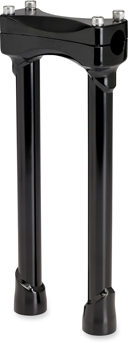 Black Biltwell Murdock 12-inch risers for handlebars, designed for motorcycle customization, shown on a clean background.