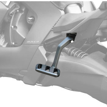 Show Chrome Combat Boards passenger footrests in stealth black for Yamaha Ryker 2019-2024, mounted on motorcycle.