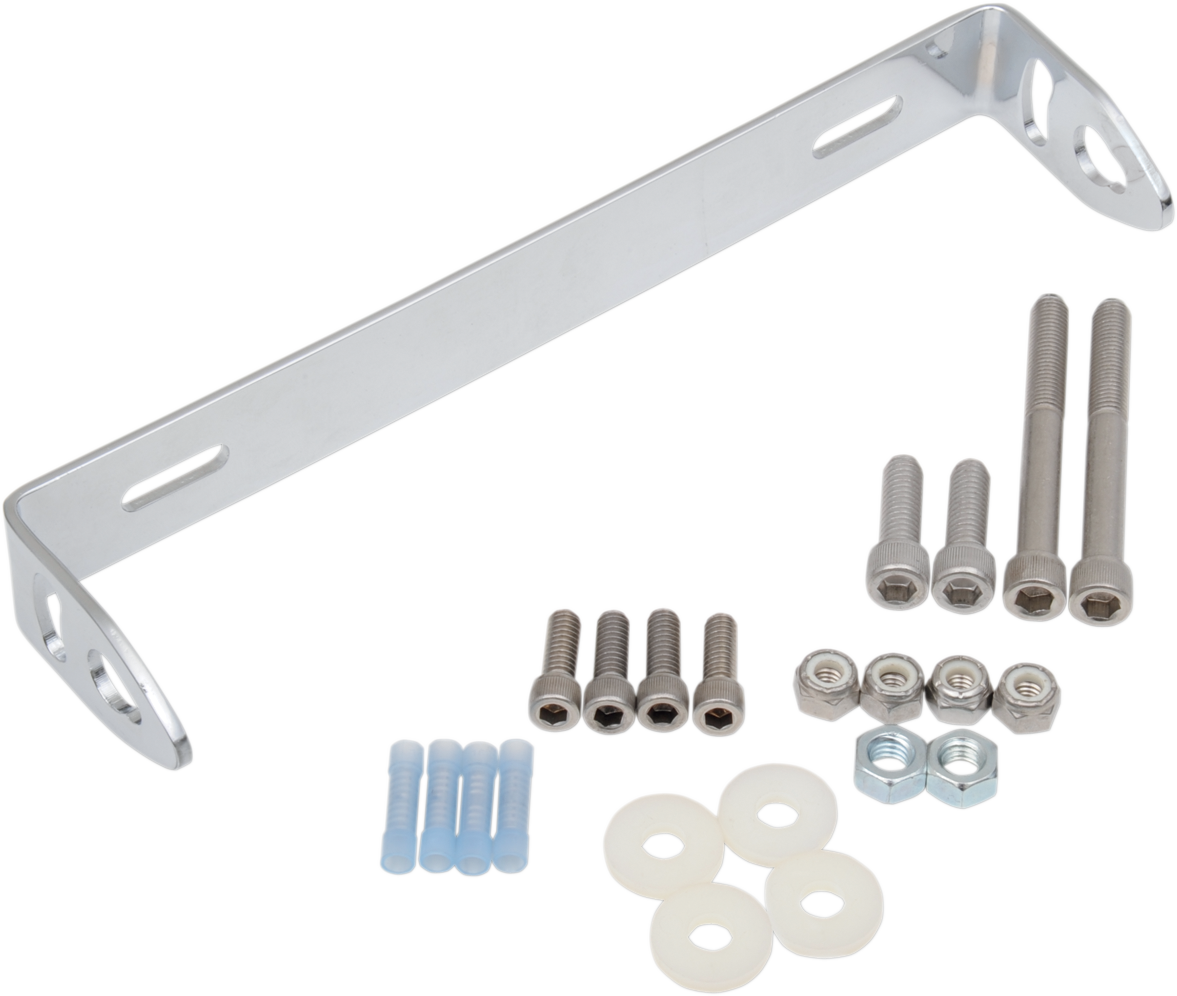 Chrome SADDLEMEN Turn Signal Relocation Kit for universal seats, designed for 2020-0423 models, with visible mounting hardware.