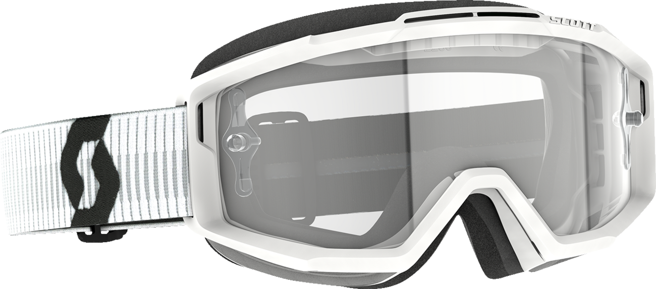 Scott Split OTG goggles in white with clear lenses, designed for motorcycle or sports use, by Bill's Exhausts.