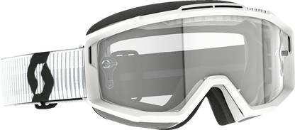 Scott Split OTG goggles in white with clear lenses, designed for motorcycle or sports use, by Bill's Exhausts.