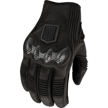 Black ICON Long Track CX™ gloves in 3XL size, featuring durable material and detailed stitching, designed for motorcycle riding.