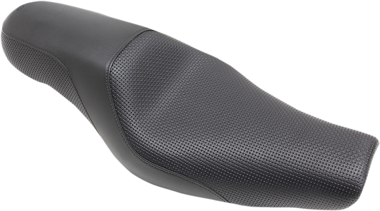 Black SADDLEMEN Profiler Basket-weave Seat for motorcycles, featuring textured leather and ergonomic design.
