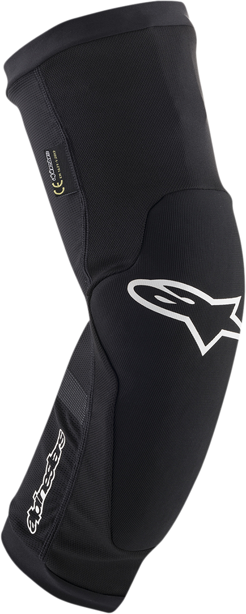Alpinestars Youth Paragon Plus Knee Guards in black and white, size L/XL, protective gear for young riders.