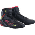 Alpinestars Faster-3 Rideknit shoes in black, red, and yellow with US 12.5 size, featuring breathable knit material and sporty design.