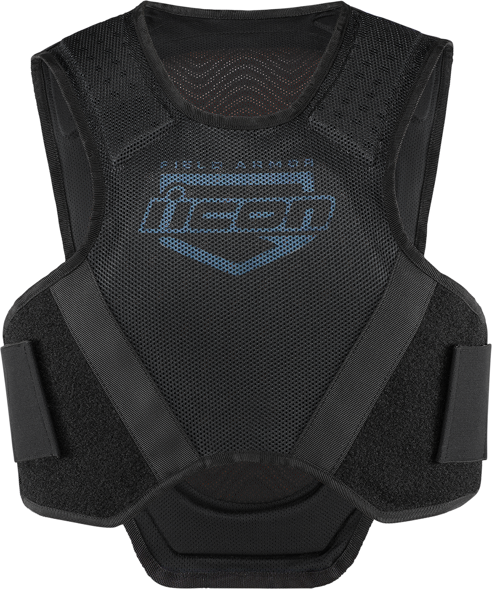 Black ICON Softcore™ vest in XL/2XL from Bill's Exhausts, showing the front view with smooth fabric and subtle branding details.