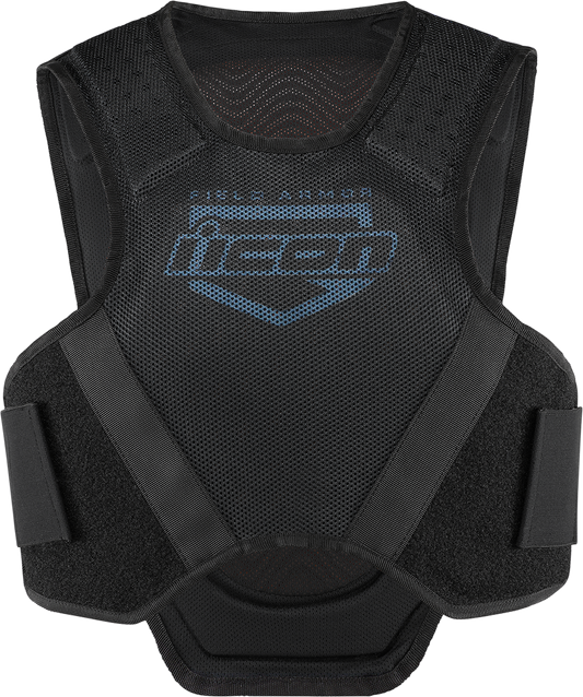 Bill's Exhausts ICON Softcore™ Black vest in Medium/Large, shown hanging flat with a smooth fabric texture.