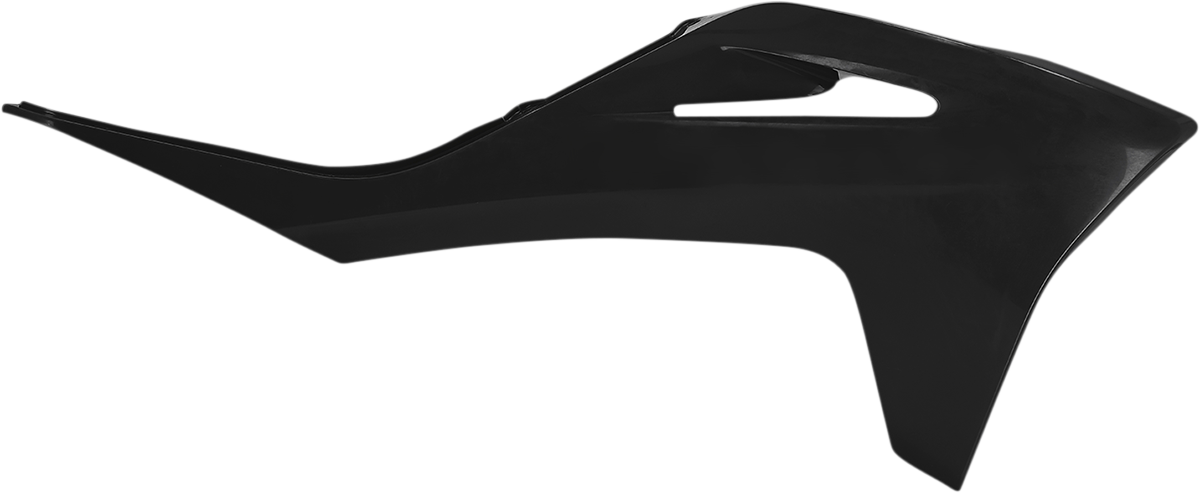 Black ACERBIS radiator shroud for motorcycle body, designed for optimal cooling and protection, featuring a sleek black finish.