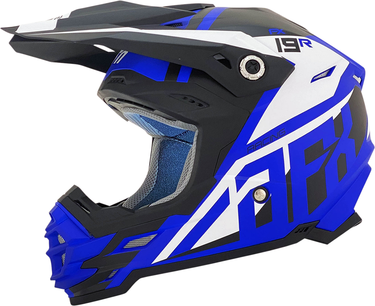 Bill's Exhausts AFX FX-19R racing helmet in matte blue, small size, with aerodynamic design and clear visor.