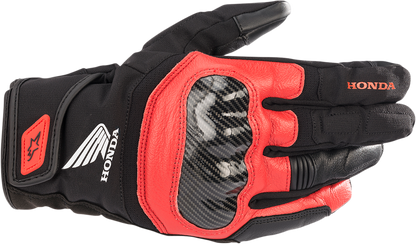 Black and bright red Alpinestars Honda SMX Z Drystar® motorcycle gloves, XL size, with reinforced knuckles and textured palm for grip.