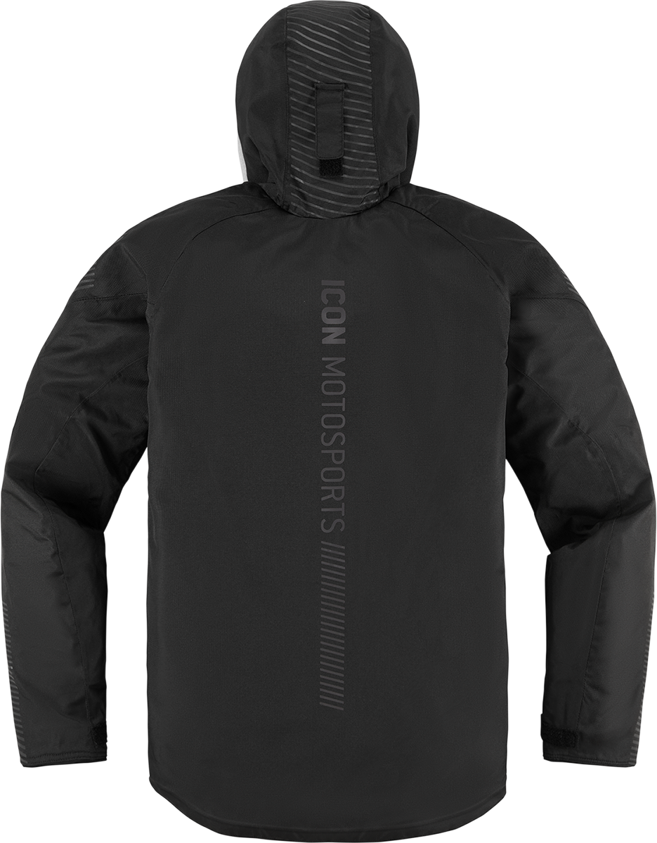 Black ICON Women’s PDX3™ jacket in 2XL, featuring a sleek design with visible zipper details and a high collar.