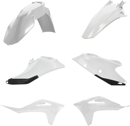 Acerbis standard white and black motorcycle body kit with panels and parts, designed for replacement on off-road bikes.