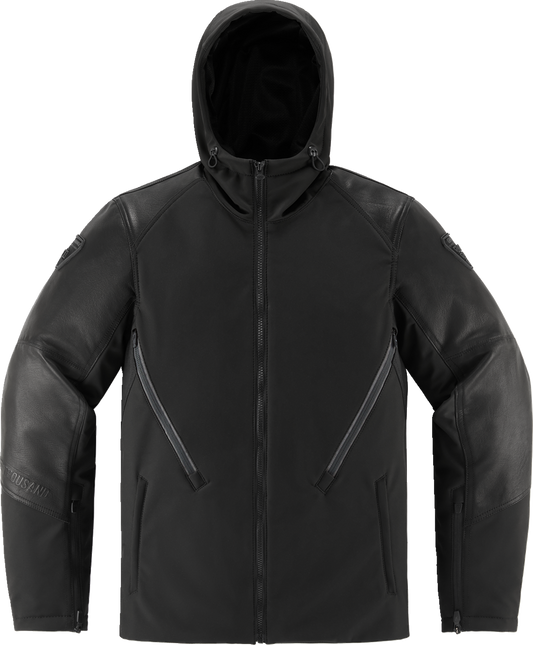 Black Bill's Exhausts ICON Basehawk2 jacket in medium, showcasing a sleek, fitted outdoor jacket with zippered pockets and logo accents.