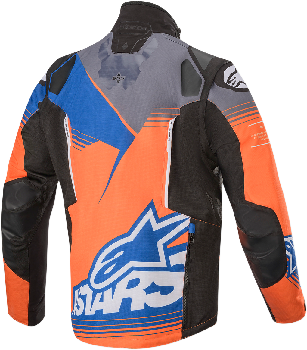 Alpinestars Venture Jacket in orange, gray, and blue, small size, featuring a sporty design and multiple pockets.