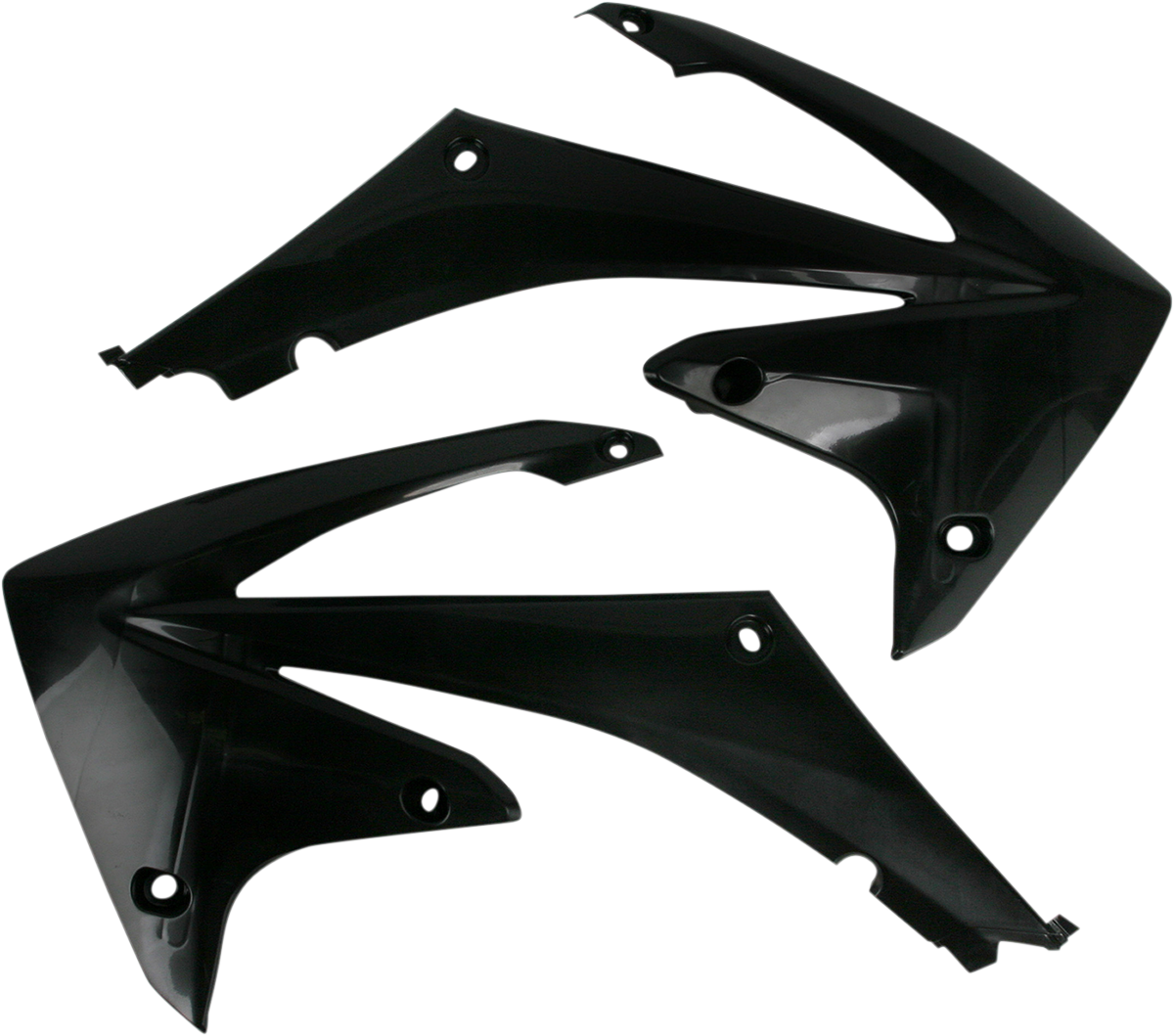Black Acerbis radiator shrouds for motorcycle body, designed for efficient cooling and durable fit.