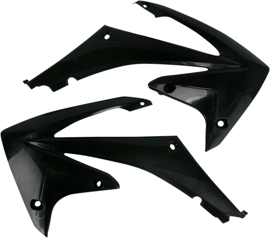 Black Acerbis radiator shrouds for motorcycle body, designed for efficient cooling and durable fit.