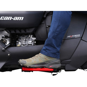 Red SHOW CHROME Combat Boards Driver for Ryker '19-'24, model 41-426RD, with durable design for motorcycle comfort and stability.