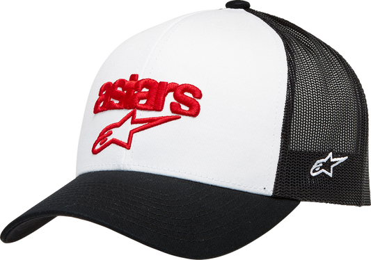 White and black ALPINESTARS Pedigree hat with bill, one size, featuring stitched branding and comfortable fabric.