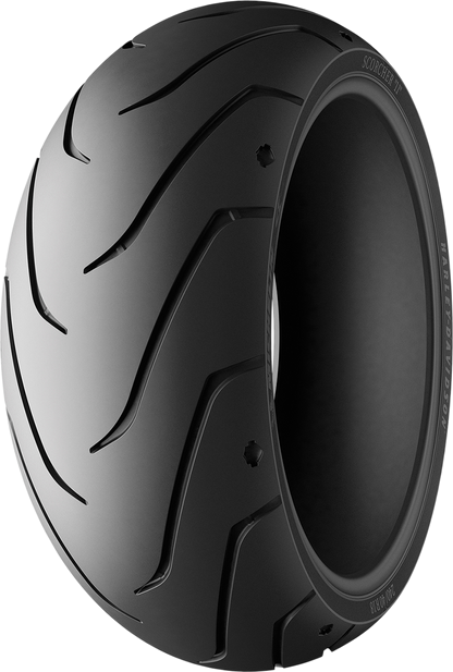 Rear MICHELIN Scorcher 11 motorcycle tire, 180/55ZR17 size with 73W load and speed rating, designed for optimal performance.